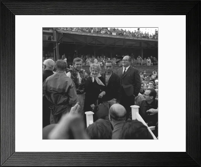 Framed Print : German driver Wolfgang Von Trips on the podium with Mrs Ferrari Framed Print : German driver Wolfgang Von Trips on the podium with Mrs Ferrari