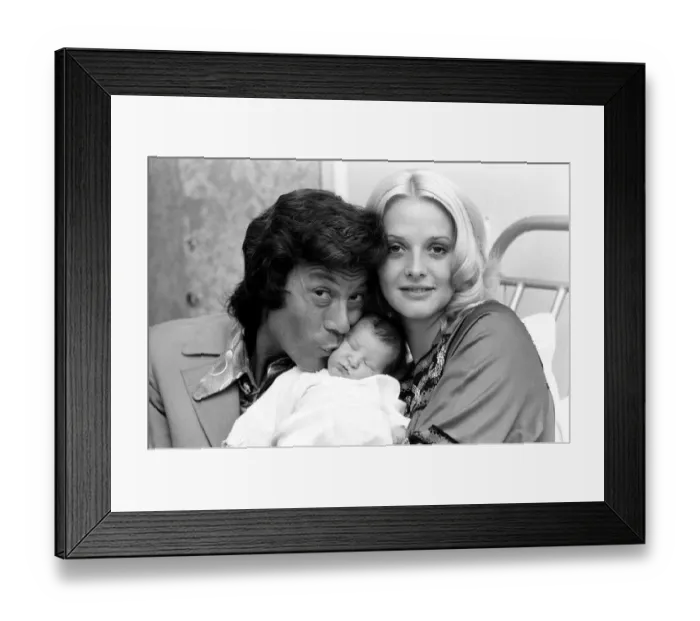Framed Print : Lionel Blair with his wife Susan and their new baby daughter Lucy at the Avenue Clinic