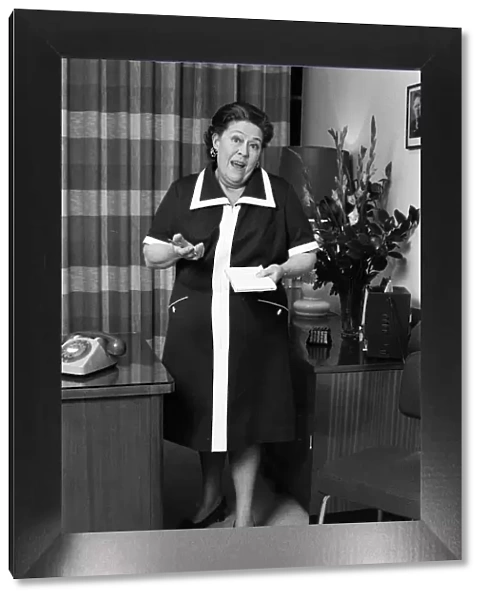 Actress Peggy Mount in Clifton slimline dresses. 14th February 1973