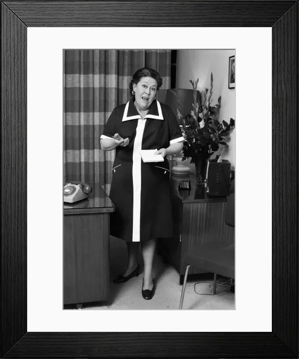 Framed Print : Actress Peggy Mount in Clifton slimline dresses. 14th February 1973 Framed Print : Actress Peggy Mount in Clifton slimline dresses. 14th February 1973