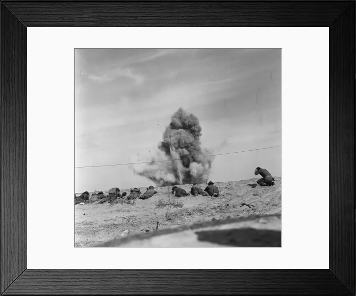Framed Print : Suez Crisis 1956 Royal Engineers take cover as they blow up a mine from a beach Framed Print : Suez Crisis 1956 Royal Engineers take cover as they blow up a mine from a beach