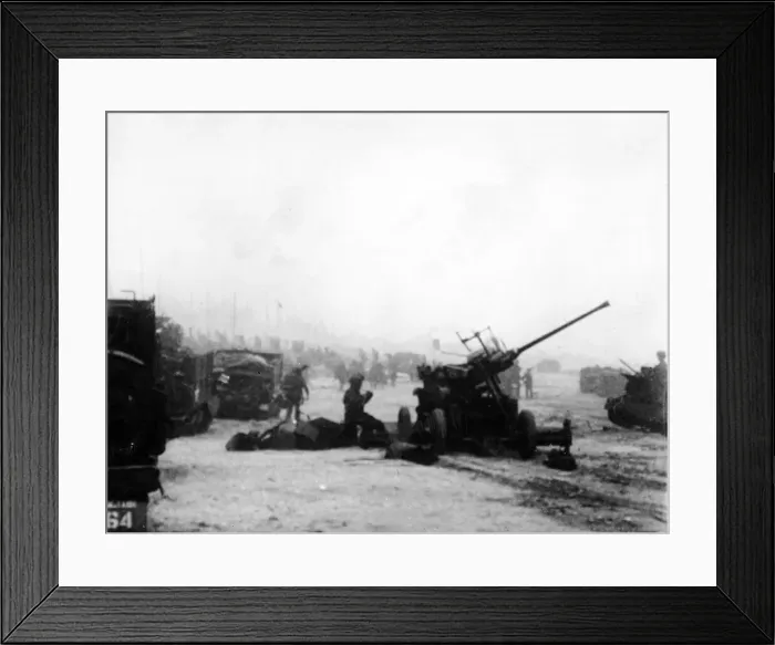 Framed Print : Liberation of Europe. Scenes on a Normandy beachhead as crack British troops made their Framed Print : Liberation of Europe. Scenes on a Normandy beachhead as crack British troops made their