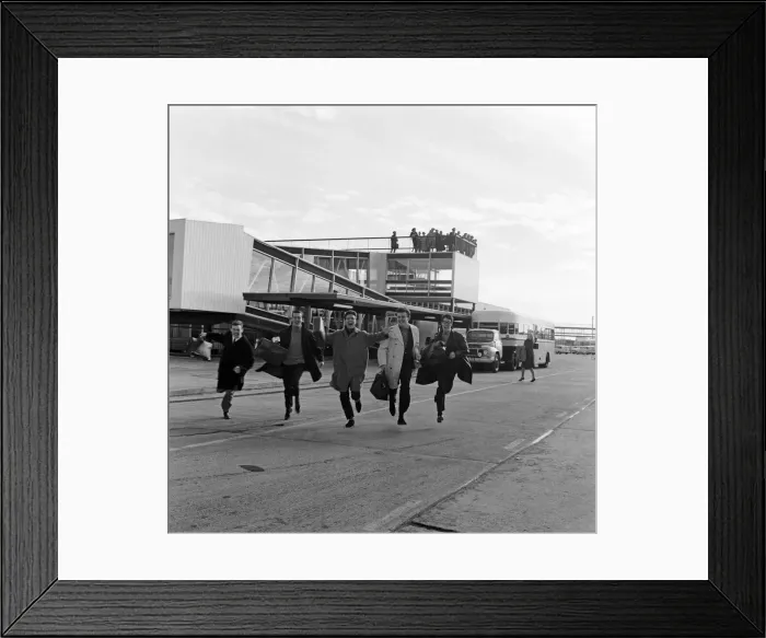 Framed Print : Cliff Richard and the Shadows at London Airport. Pictured running across the tarmac as Framed Print : Cliff Richard and the Shadows at London Airport. Pictured running across the tarmac as
