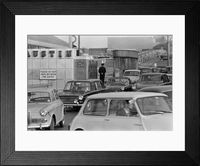 Framed Print : General scenes outside the BMC factory in Longbridge, Birmingham after new cars rolled
