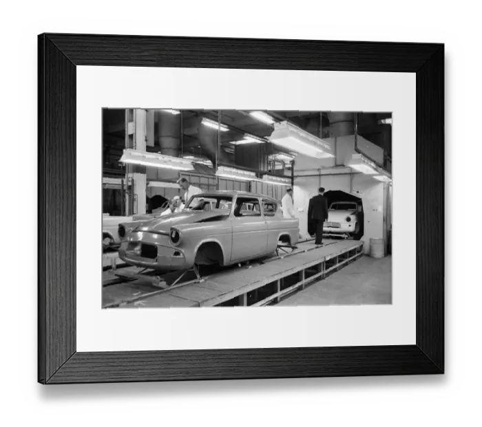 Framed Print : New Ford Anglia cars coming off the production line at the new Ford paint
