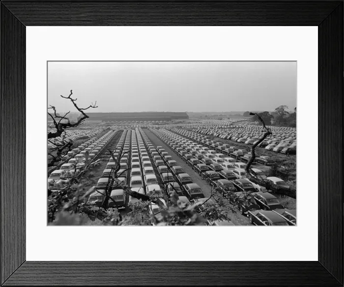 Framed Print : General scenes showing cars parked outside the BMC factory in Longbridge Framed Print : General scenes showing cars parked outside the BMC factory in Longbridge