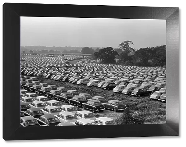 General scenes showing cars parked outside the BMC factory in Longbridge