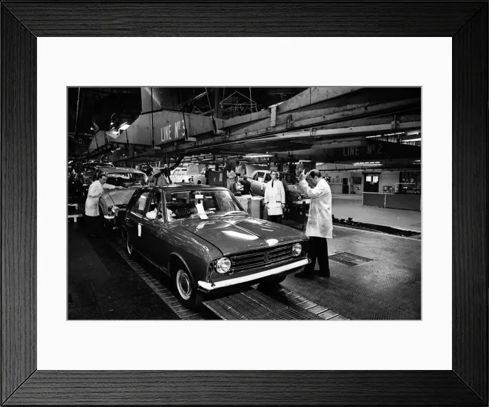 Framed Print : The first car on the production line at Ford motor plant in Dagenham following the strike Framed Print : The first car on the production line at Ford motor plant in Dagenham following the strike