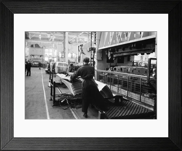 Framed Print : New Ford Anglia cars coming off the production line at the new Ford paint Framed Print : New Ford Anglia cars coming off the production line at the new Ford paint