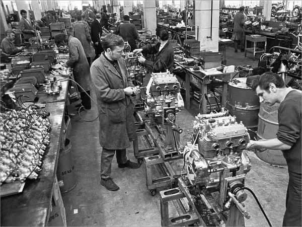 Engine production line at the BSA Factory, Small Heath, Birmingham. 15th March 1973
