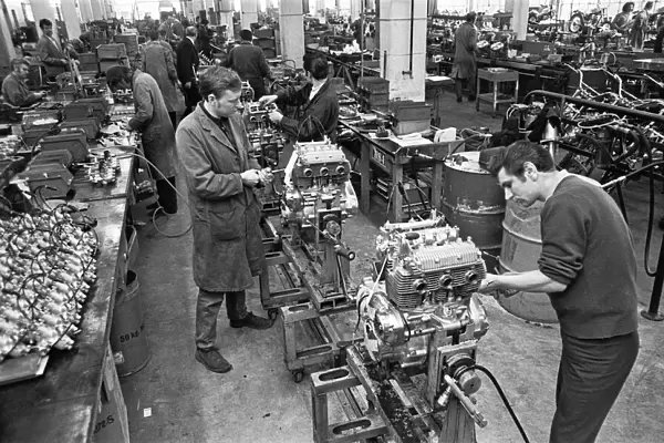 Engine production line at the BSA Factory, Small Heath, Birmingham. 15th March 1973