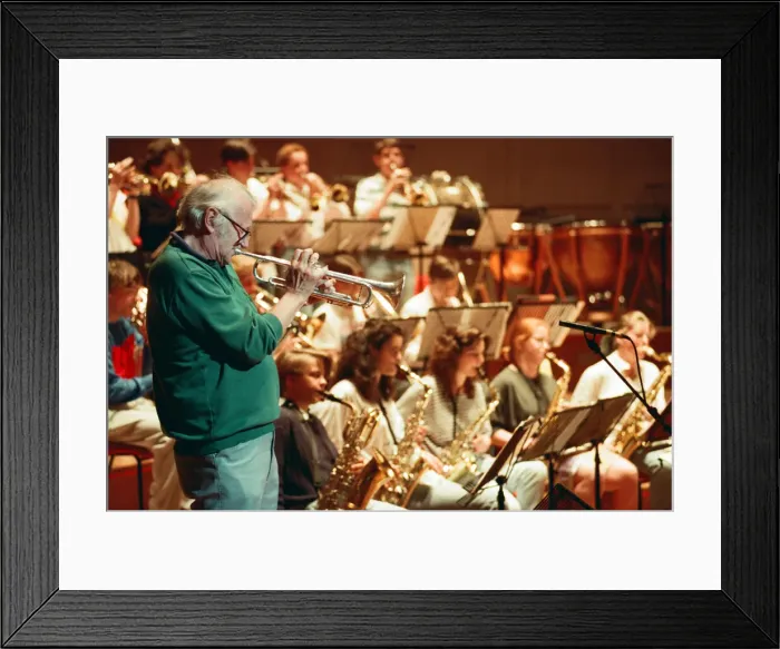 Framed Print : Humphrey Lyttelton rehearses with the Birmingham Schools Jazz Orchestra at the Symphony Framed Print : Humphrey Lyttelton rehearses with the Birmingham Schools Jazz Orchestra at the Symphony