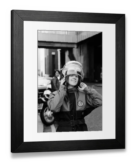 Framed Print : Daily Mirror Assistant Editor Anne Robinson goes biking'. 22nd October 1983 Framed Print : Daily Mirror Assistant Editor Anne Robinson goes biking'. 22nd October 1983