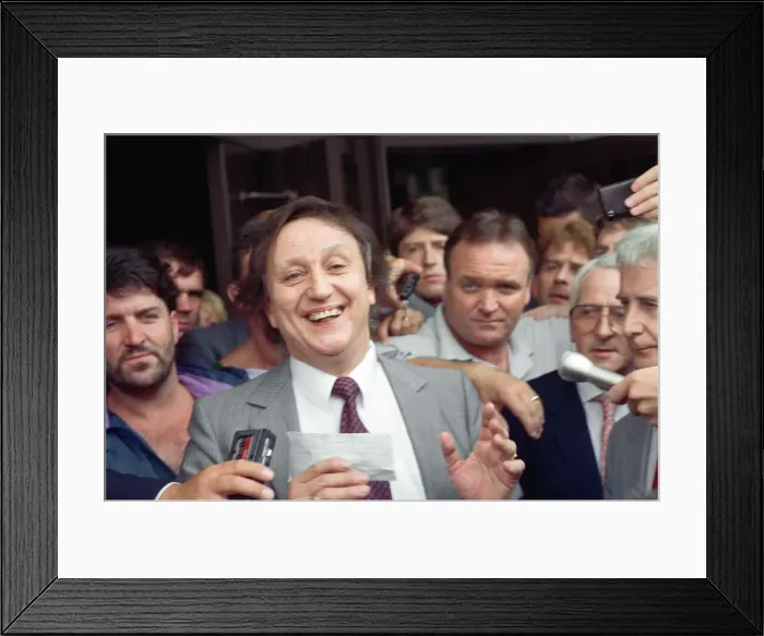 Framed Print : Comedian Ken Dodd after being acquitted of tax evasion charges. Liverpool Crown Court Framed Print : Comedian Ken Dodd after being acquitted of tax evasion charges. Liverpool Crown Court