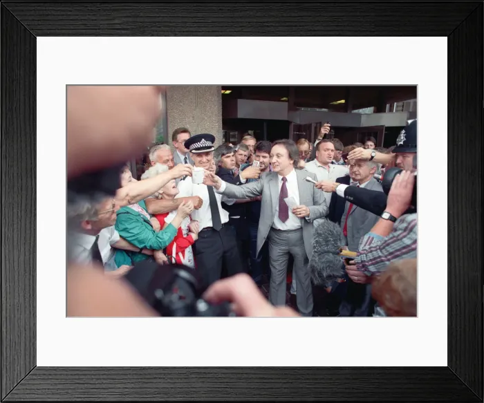 Framed Print : Comedian Ken Dodd after being acquitted of tax evasion charges. Liverpool Crown Court Framed Print : Comedian Ken Dodd after being acquitted of tax evasion charges. Liverpool Crown Court