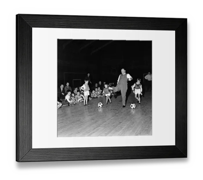Framed Print : Chairman of Burnley FC Bob Lord kicks off a lesson in good football manners Framed Print : Chairman of Burnley FC Bob Lord kicks off a lesson in good football manners