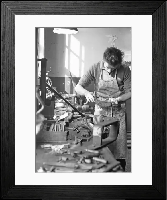 Framed Print : Gunsmith making a stock for a shotgun in Birminghams Gun Quarter. Circa 1973