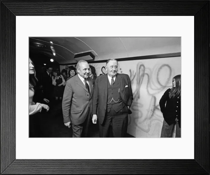 Framed Print : Burnley fans aboard the disco train to London. Chairman Bob Lord is pictured with fans Framed Print : Burnley fans aboard the disco train to London. Chairman Bob Lord is pictured with fans