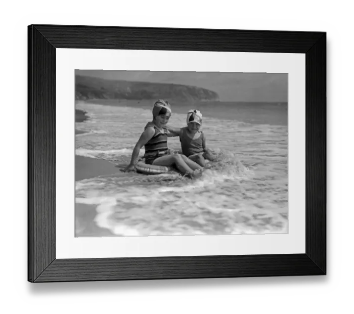 Framed Print : Two young girls in the sea at Swanage, Dorset. July 1933 Framed Print : Two young girls in the sea at Swanage, Dorset. July 1933