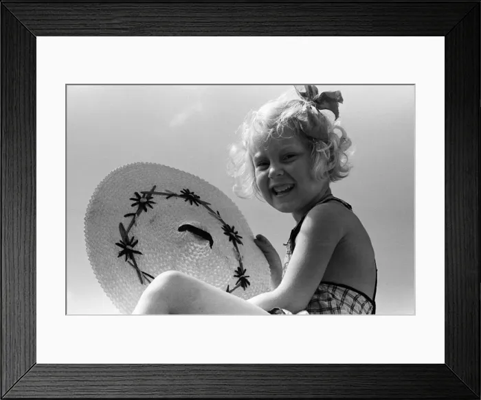Framed Print : Ella Edwards with a sun hat. August 1941
