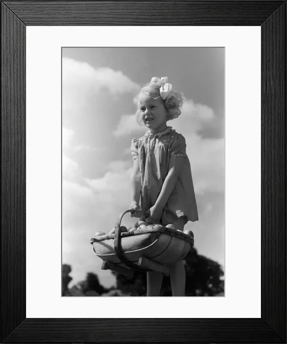 Framed Print : Ella Edwards with a fruit basket. October 1941 Framed Print : Ella Edwards with a fruit basket. October 1941