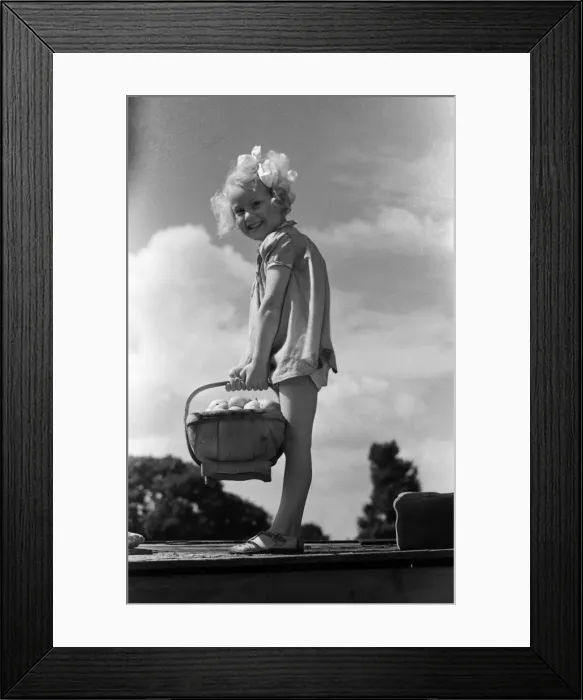 Framed Print : Ella Edwards with a fruit basket. October 1941