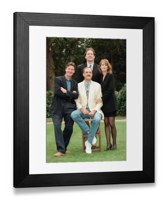 Framed Print : Jamie Lee Curtis, John Cleese (centre in the white jacket and jeans) Framed Print : Jamie Lee Curtis, John Cleese (centre in the white jacket and jeans)
