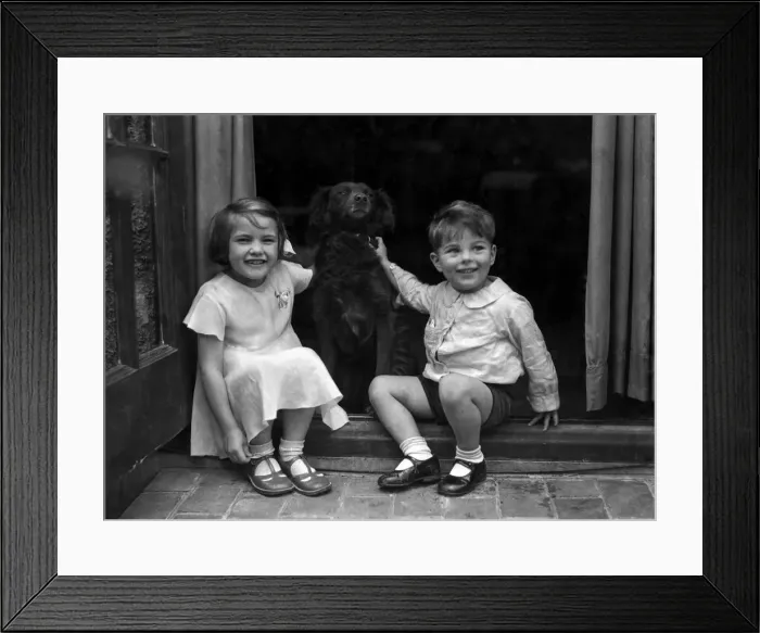 Framed Print : Betty Graves and Keith, with a dog. 8th October 1933 Framed Print : Betty Graves and Keith, with a dog. 8th October 1933