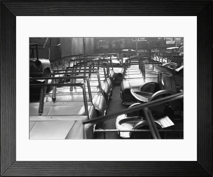 Framed Print : Body shells for the Austin Mini await to go through the production line at Longbridge Framed Print : Body shells for the Austin Mini await to go through the production line at Longbridge