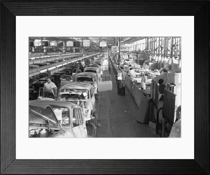 Framed Print : The Austin Mini production line at Longbridge. 10th March 1963 Framed Print : The Austin Mini production line at Longbridge. 10th March 1963