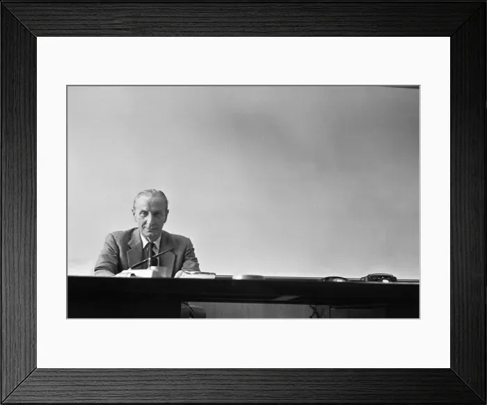 Framed Print : Sir Alec Issigonis designer of the Morris Minor and the Mini seen here in his Longbridge Framed Print : Sir Alec Issigonis designer of the Morris Minor and the Mini seen here in his Longbridge