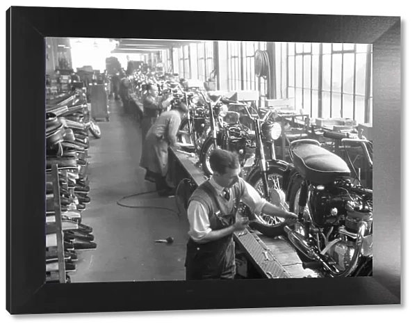 Motorcycle production line at the BSA Factory, Small Heath, Birmingham. Circa 1965