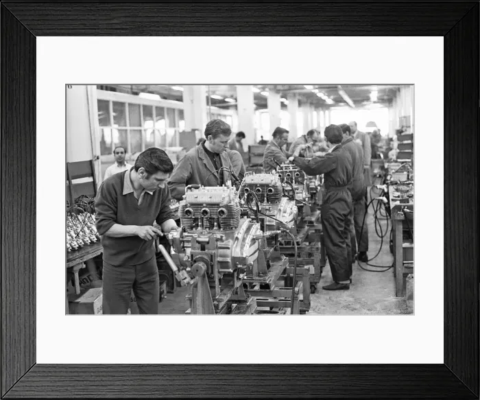 Framed Print : Engine production line at the BSA Factory, Small Heath, Birmingham. 15th March 1973 Framed Print : Engine production line at the BSA Factory, Small Heath, Birmingham. 15th March 1973