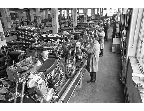 Motorcycle production line at the BSA Factory, Small Heath, Birmingham. 15th March 1973