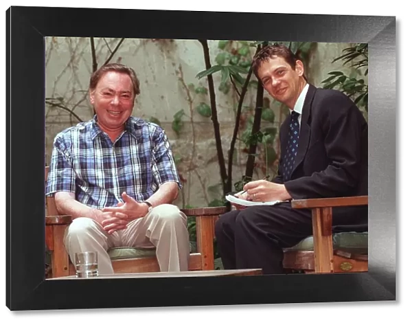 Sir Andrew Lloyd Webber and Matthew Wright August 1998 in his garden at his home in