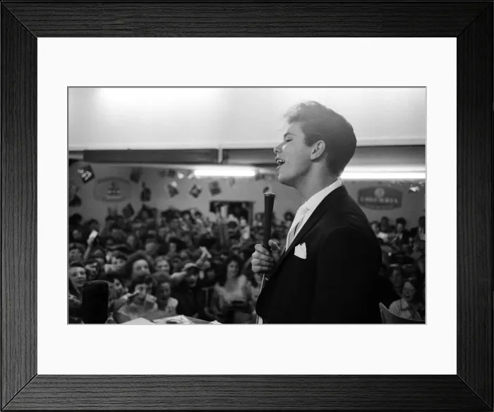 Framed Print : Cliff Richard at the Girls and Boys exhibition. 18th August 1959 Framed Print : Cliff Richard at the Girls and Boys exhibition. 18th August 1959
