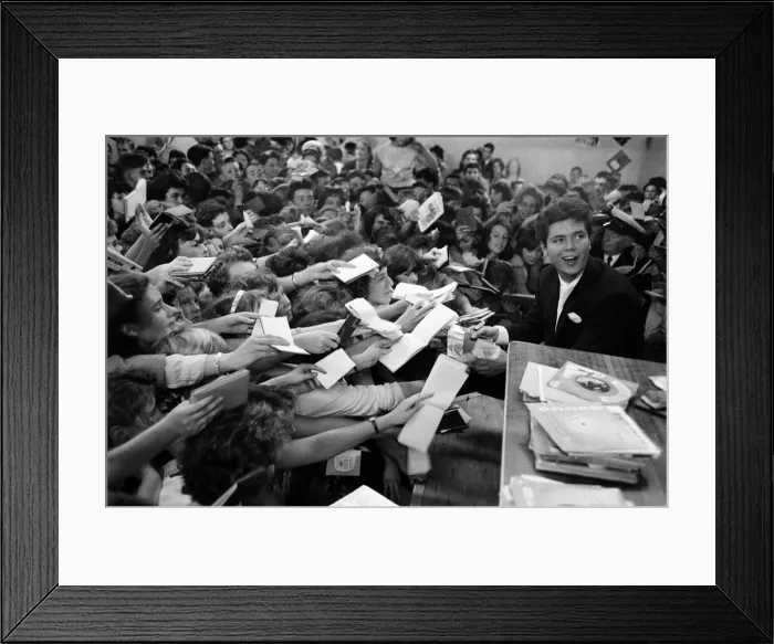 Framed Print : Cliff Richard at the Girls and Boys exhibition. 18th August 1959 Framed Print : Cliff Richard at the Girls and Boys exhibition. 18th August 1959