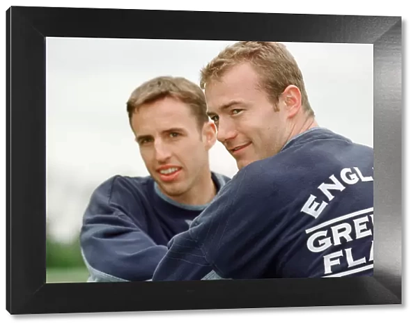 Gareth Southgate, (left) and Alan Shearer (right) pictured training for England Football