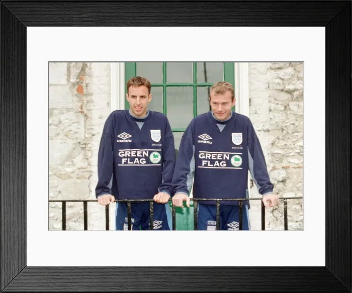 Framed Print : Gareth Southgate, (left) and Alan Shearer (right) pictured training for England Football Framed Print : Gareth Southgate, (left) and Alan Shearer (right) pictured training for England Football