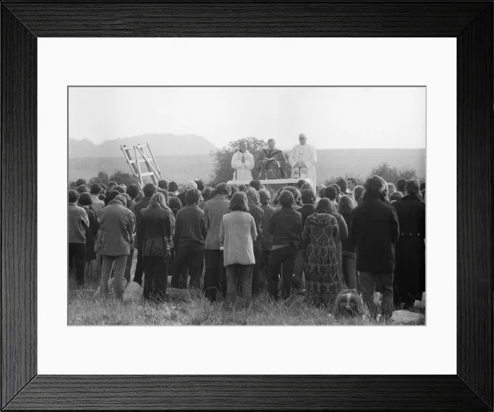 Framed Print : Morning service at the pop festival on the Isle of Wight Framed Print : Morning service at the pop festival on the Isle of Wight