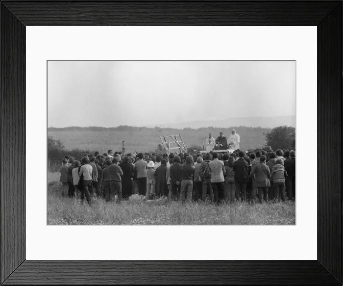 Framed Print : Morning service at the pop festival on the Isle of Wight Framed Print : Morning service at the pop festival on the Isle of Wight
