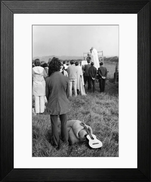 Framed Print : Morning service at the pop festival on the Isle of Wight Framed Print : Morning service at the pop festival on the Isle of Wight