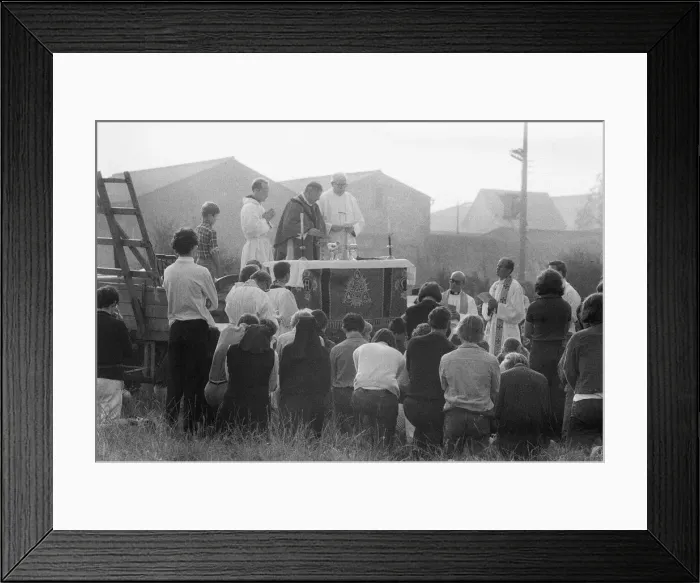 Framed Print : Morning service at the pop festival on the Isle of Wight Framed Print : Morning service at the pop festival on the Isle of Wight