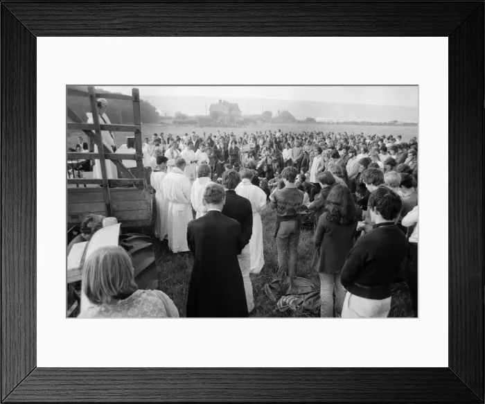 Framed Print : Morning service at the pop festival on the Isle of Wight Framed Print : Morning service at the pop festival on the Isle of Wight