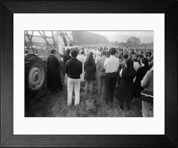 Framed Print : Morning service at the pop festival on the Isle of Wight Framed Print : Morning service at the pop festival on the Isle of Wight
