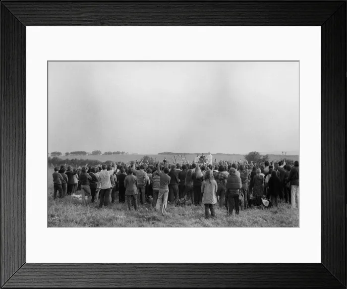 Framed Print : Morning service at the pop festival on the Isle of Wight Framed Print : Morning service at the pop festival on the Isle of Wight