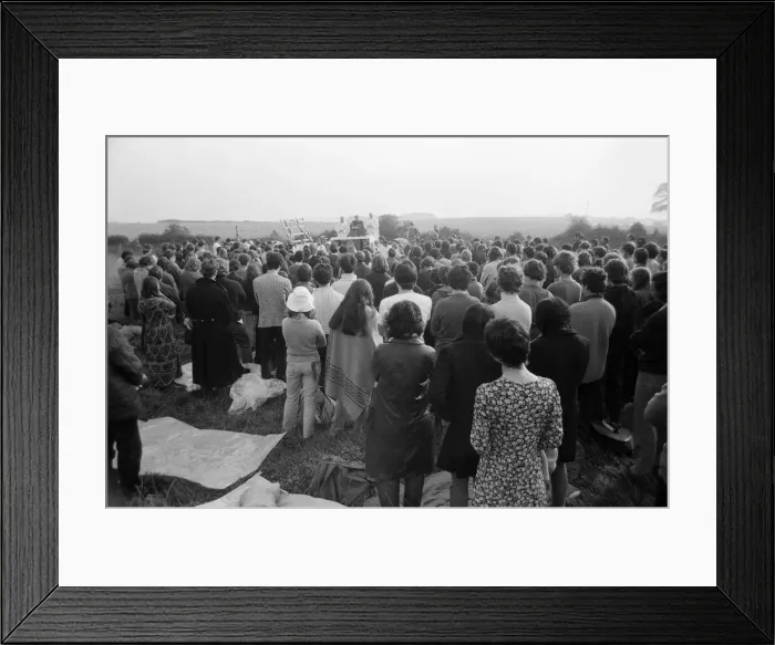 Framed Print : Morning service at the pop festival on the Isle of Wight Framed Print : Morning service at the pop festival on the Isle of Wight