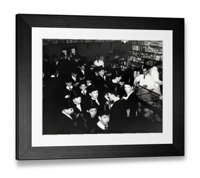 Framed Print : Eton College - Boys seen in the school shop - Picture dated February 1964 Framed Print : Eton College - Boys seen in the school shop - Picture dated February 1964