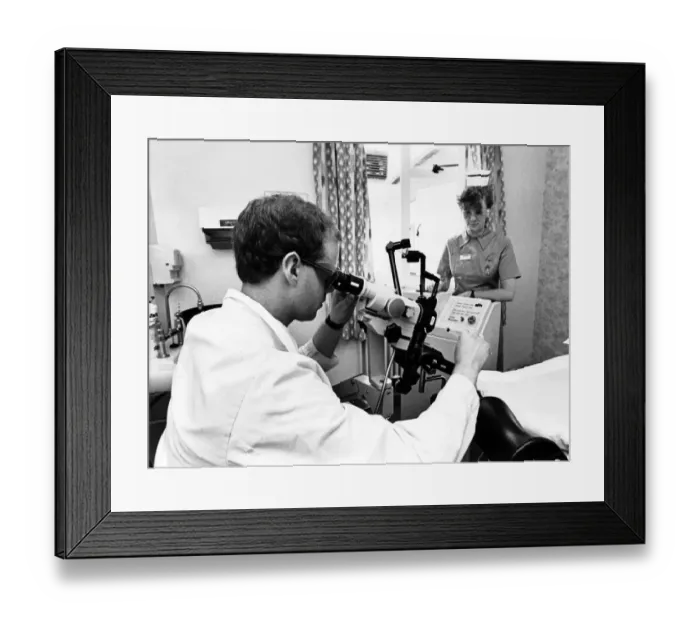 Framed Print : Newcastle General Hospital. Medical Physics Technician Philip Oliver checks a Coherent XA Framed Print : Newcastle General Hospital. Medical Physics Technician Philip Oliver checks a Coherent XA