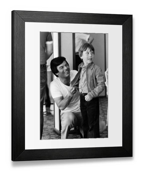 Framed Print : Disc Jockey Tony Blackburn and his son Simon, 8, at Thorpe Park Framed Print : Disc Jockey Tony Blackburn and his son Simon, 8, at Thorpe Park